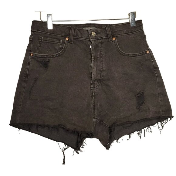 Wild Fable Women's 10 Button Fly Stretch Curvy Shorts Cut Off Faded Black Distre - Picture 1 of 5